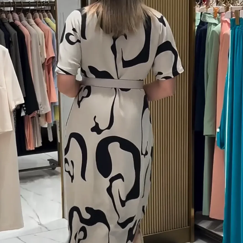 Sukienka damska z krótkim rękawem i nadrukiem