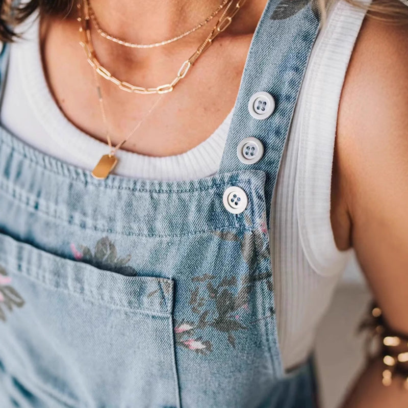 🌸 Kombinezon jeansowy w kwiaty w stylu vintage🌸