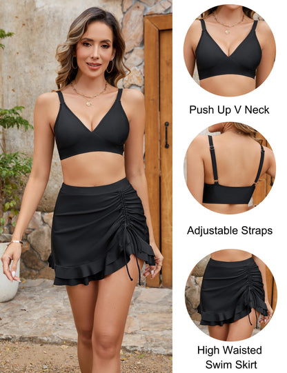 🔥👙Komplety bikini z wysokim stanem dla kobiet, modelujące brzuch i w kratkę💖