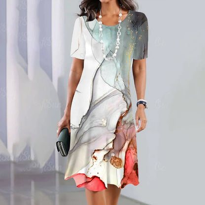 🌹Naszyjnik z różą gratis🌸Damska, uniwersalna, casualowa sukienka z nadrukiem