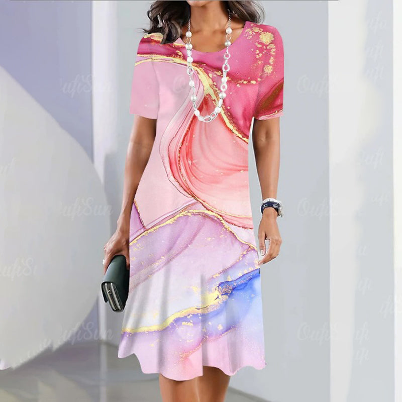 🌹Naszyjnik z różą gratis🌸Damska, uniwersalna, casualowa sukienka z nadrukiem