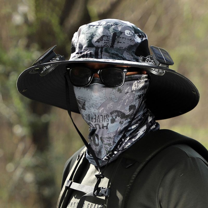 Męski kapelusz przeciwsłoneczny Fisherman Hat z 2 odłączanymi wentylatorami słonecznymi