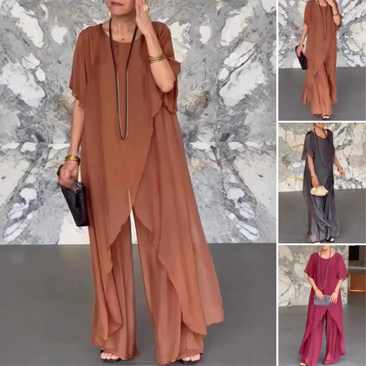 🛍️✨ Damski komplet składający się z nieregularnej bluzki i lekkich spodni