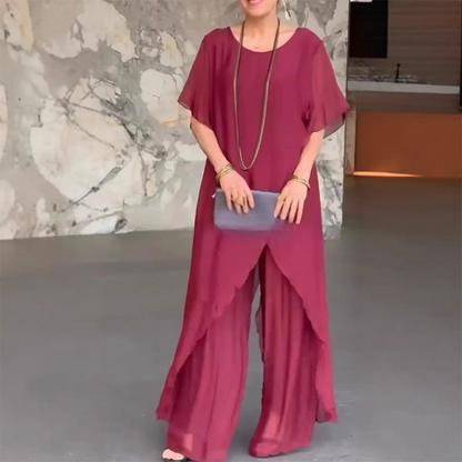 🛍️✨ Damski komplet składający się z nieregularnej bluzki i lekkich spodni