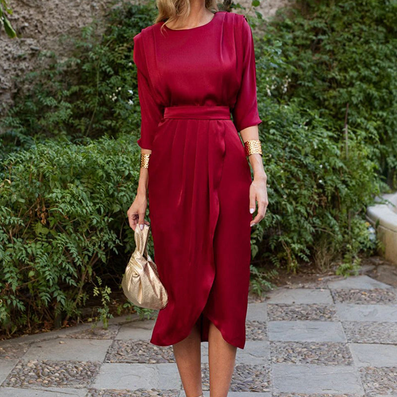 【S-4XL】👗Jednokolorowa sukienka z wysokim stanem🥰