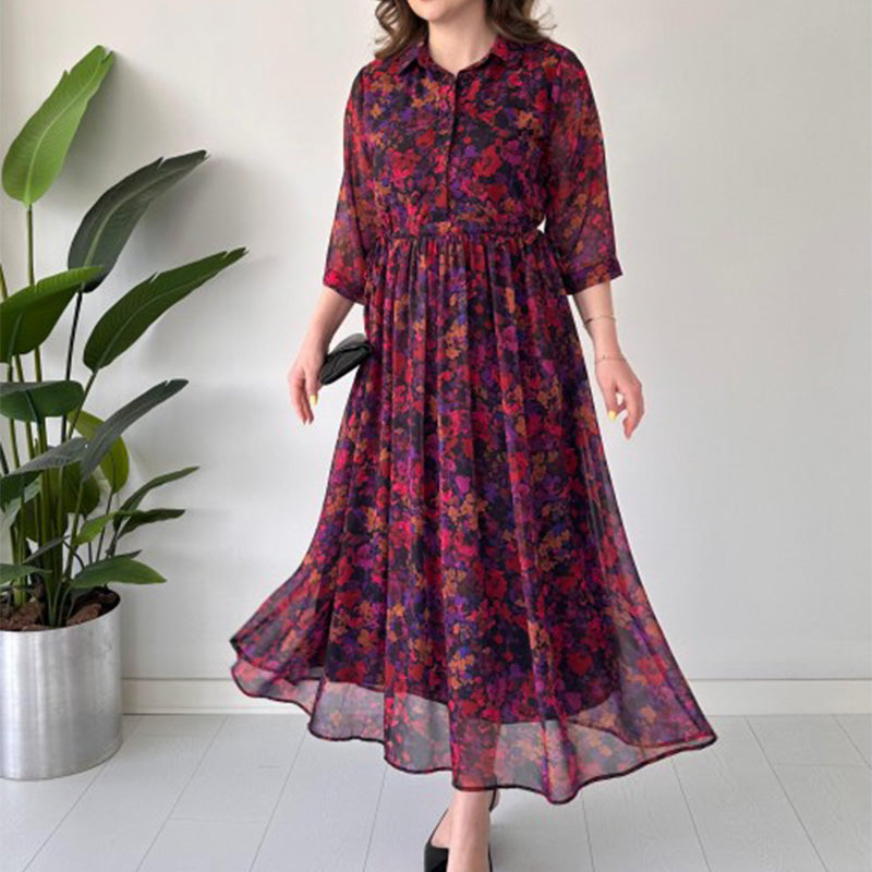 🌺 Elegancka, długa sukienka z nadrukiem, relaksująca dla kobiet