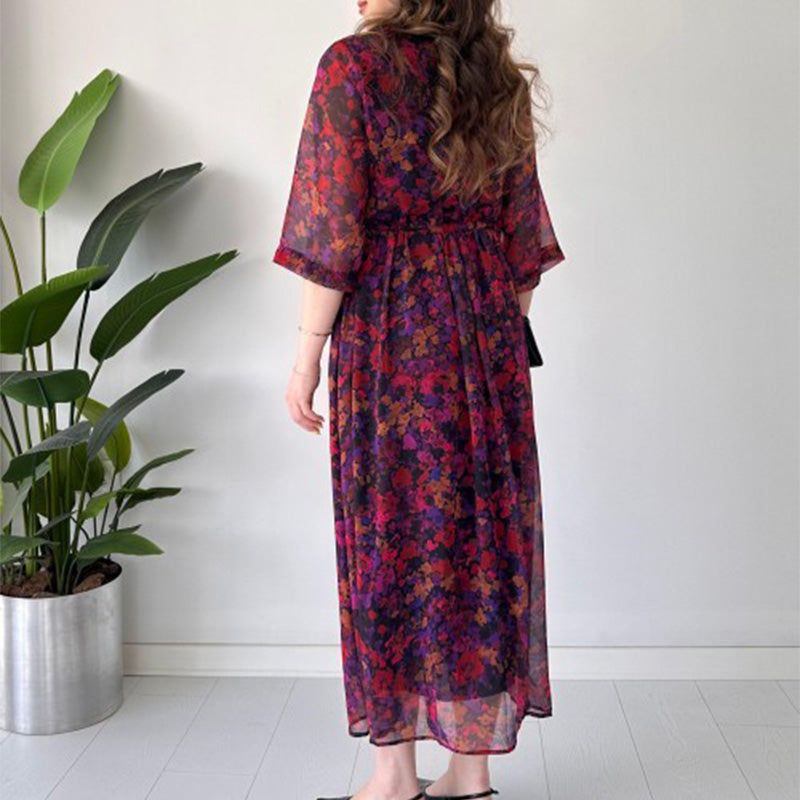 🌺 Elegancka, długa sukienka z nadrukiem, relaksująca dla kobiet