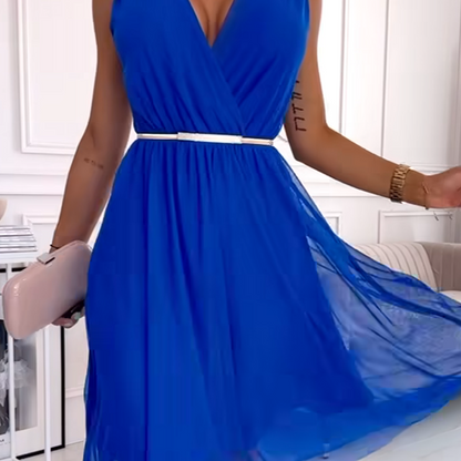 Szyfonowa sukienka bez rękawów z dekoltem V