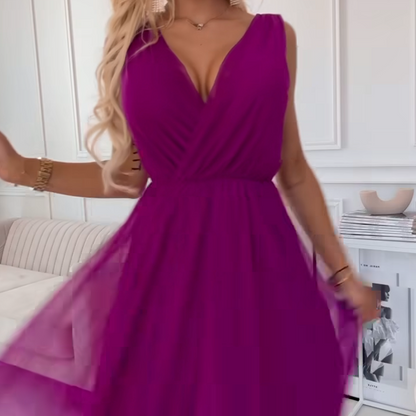 Szyfonowa sukienka bez rękawów z dekoltem V