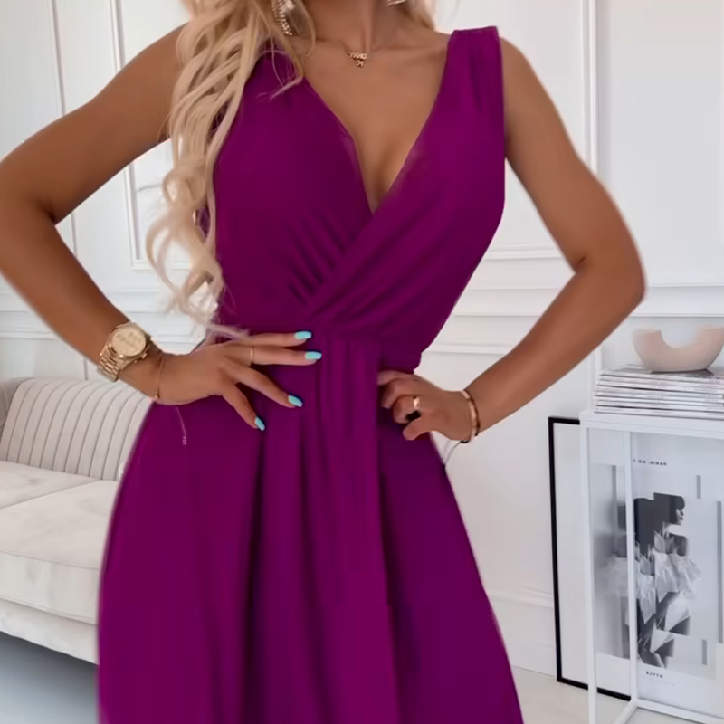 Szyfonowa sukienka bez rękawów z dekoltem V