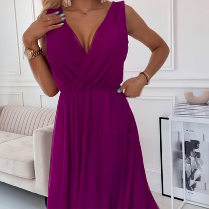 Szyfonowa sukienka bez rękawów z dekoltem V