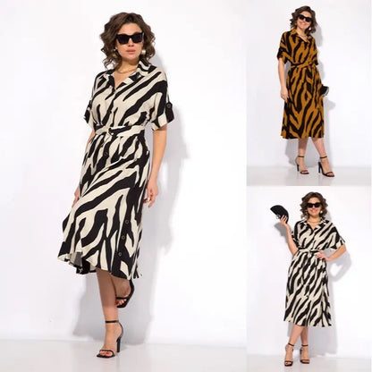 ✨🦓Sukienka z dekoltem w serek, nadrukowanymi paskami i talią