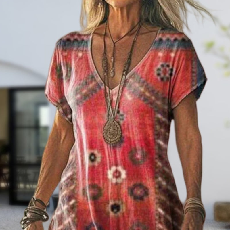 ✨Damska sukienka z krótkim rękawem i nadrukiem V-Neck