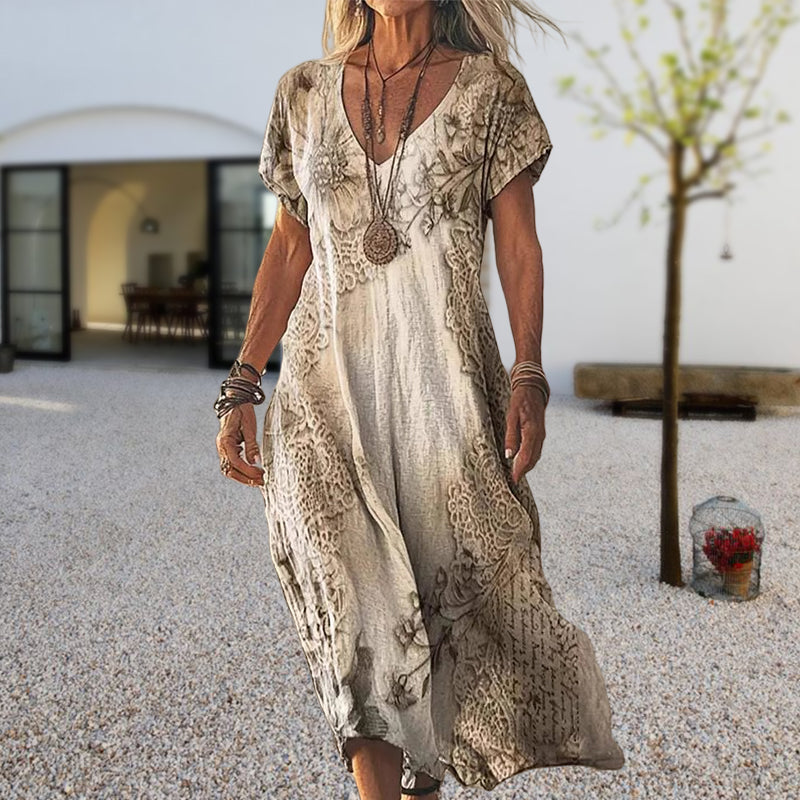 ✨Damska sukienka z krótkim rękawem i nadrukiem V-Neck