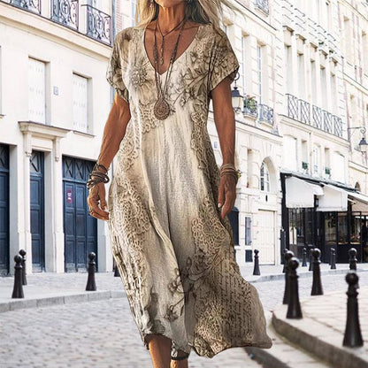 ✨Damska sukienka z krótkim rękawem i nadrukiem V-Neck