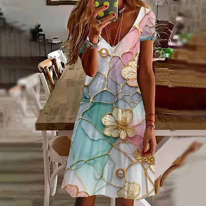 Eleganckie damskie sukienki z dekoltem w serek z nadrukiem