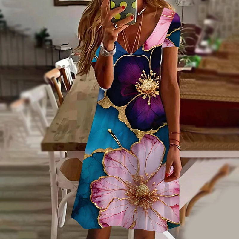 Eleganckie damskie sukienki z dekoltem w serek z nadrukiem