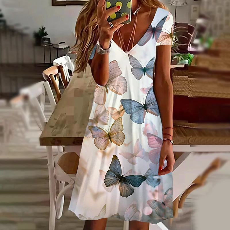 Eleganckie damskie sukienki z dekoltem w serek z nadrukiem