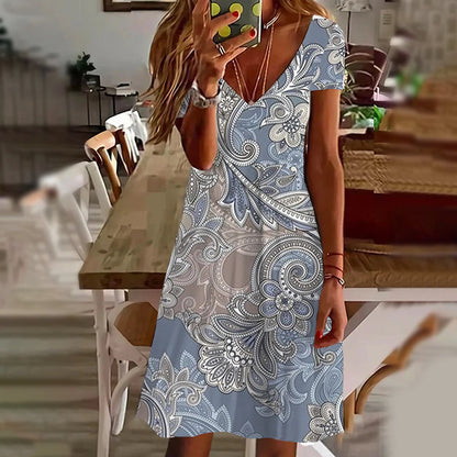 Eleganckie damskie sukienki z dekoltem w serek z nadrukiem