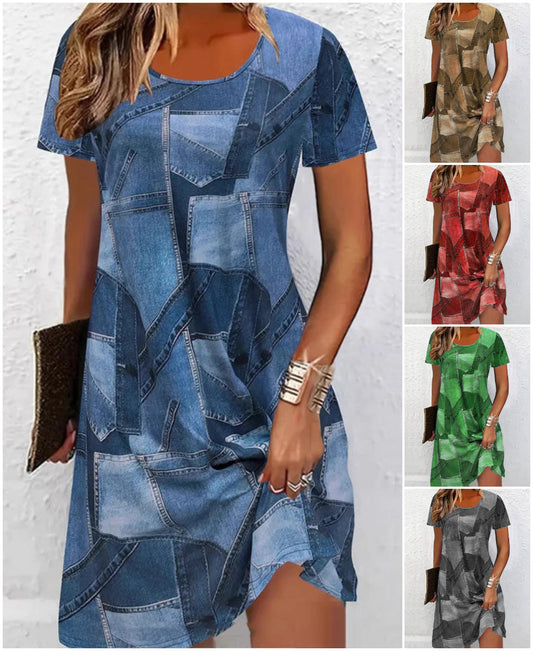 👗Damska casualowa sukienka z patchworkowym wzorem