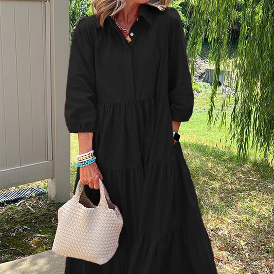 Damska luźna sukienka z klapami i długością do kostki