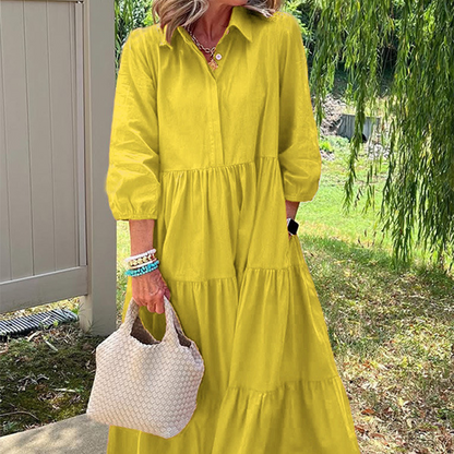 Damska luźna sukienka z klapami i długością do kostki