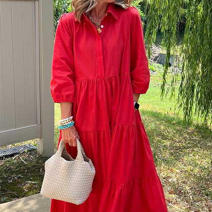 Damska luźna sukienka z klapami i długością do kostki