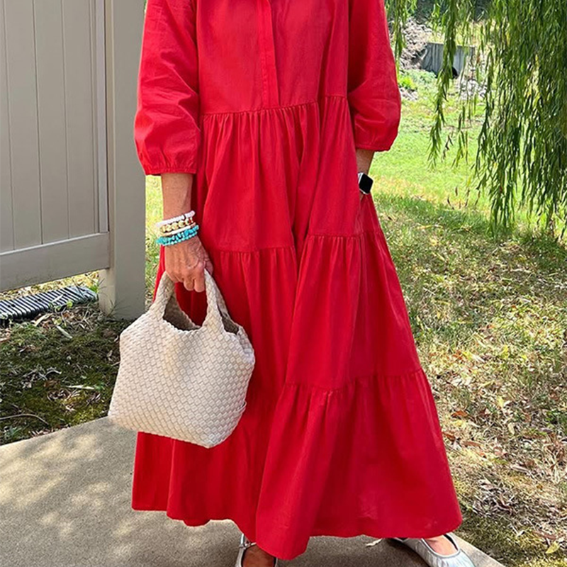 Damska luźna sukienka z klapami i długością do kostki