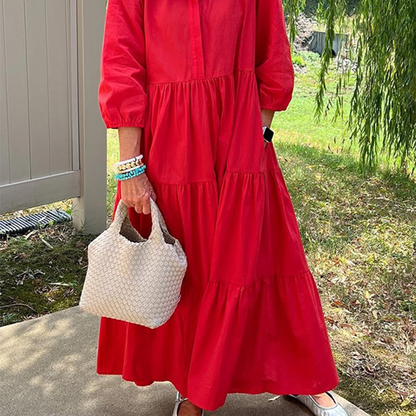 Damska luźna sukienka z klapami i długością do kostki