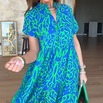 Damska długa sukienka z nadrukiem w kształcie litery A