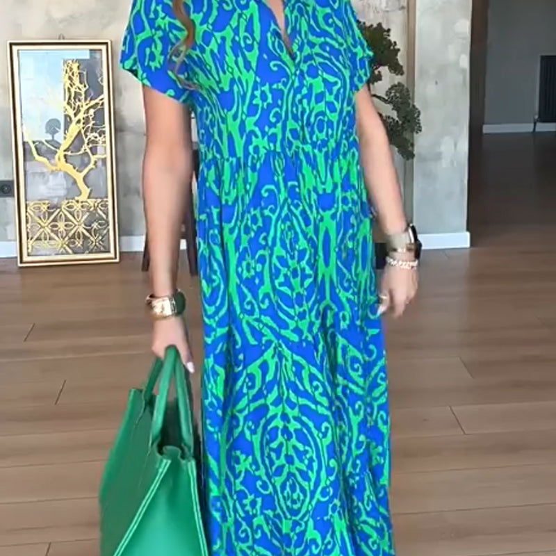 Damska długa sukienka z nadrukiem w kształcie litery A