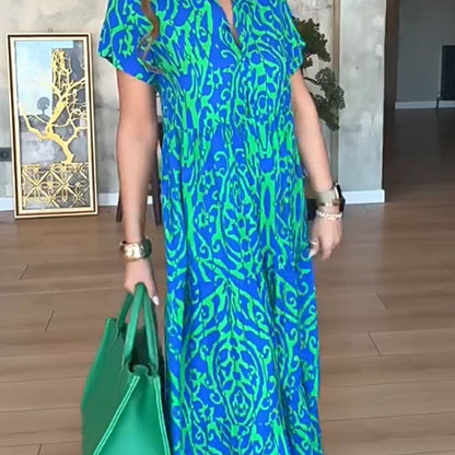 Damska długa sukienka z nadrukiem w kształcie litery A