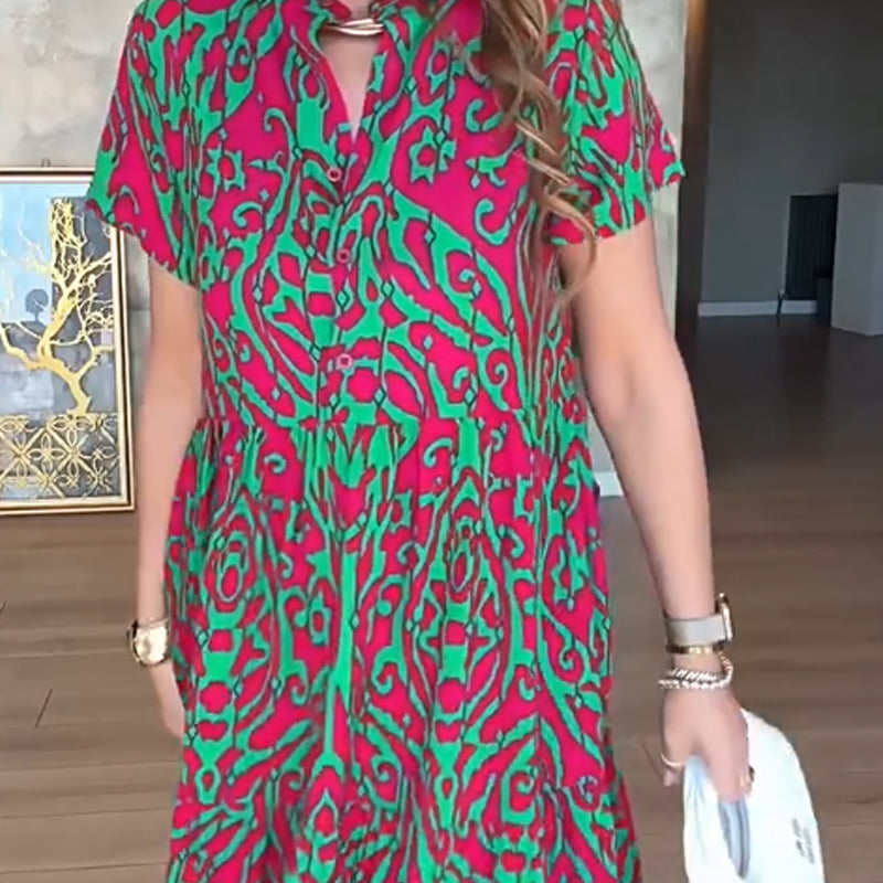 Damska długa sukienka z nadrukiem w kształcie litery A