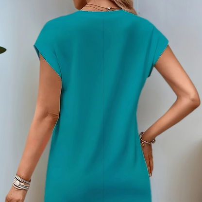 Jednolity kolor, okrągły dekolt, wyszczuplająca sukienka w kształcie litery A