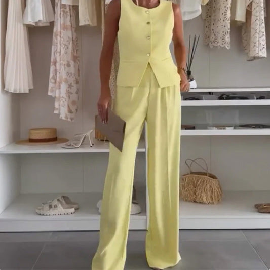 Damski top bez rękawów i spodnie o pełnej długości