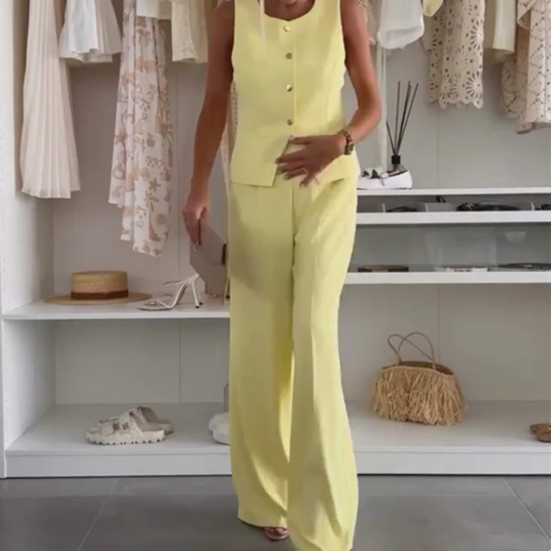 Damski top bez rękawów i spodnie o pełnej długości