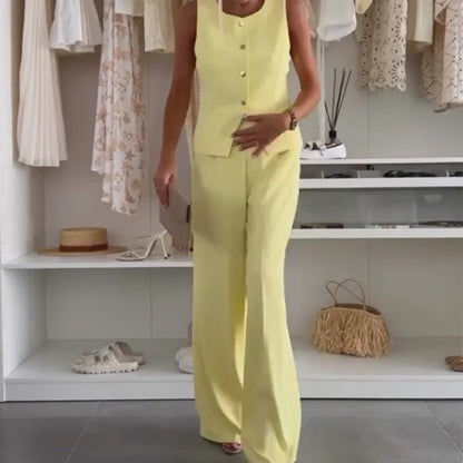 Damski top bez rękawów i spodnie o pełnej długości