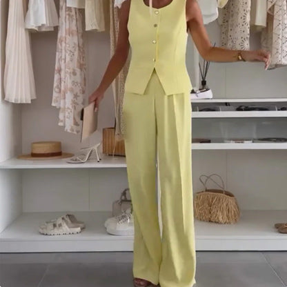 Damski top bez rękawów i spodnie o pełnej długości