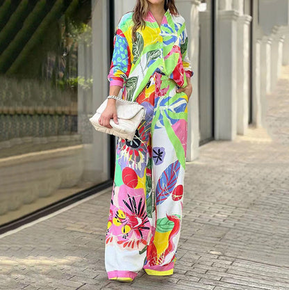 💖Dwuczęściowy komplet damski z swobodnym, żywym nadrukiem