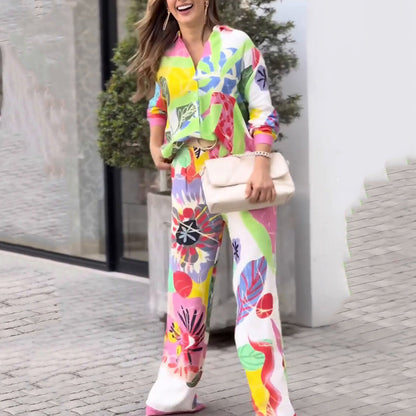 💖Dwuczęściowy komplet damski z swobodnym, żywym nadrukiem