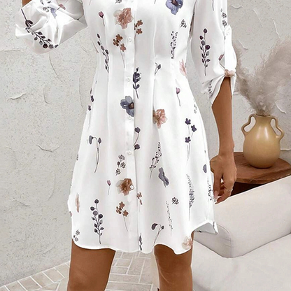 【S-XL】🌸Elegancka sukienka koszulowa z długim rękawem i nadrukiem kwiatowym w kształcie litery A