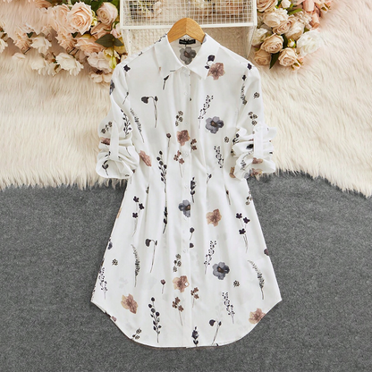 【S-XL】🌸Elegancka sukienka koszulowa z długim rękawem i nadrukiem kwiatowym w kształcie litery A
