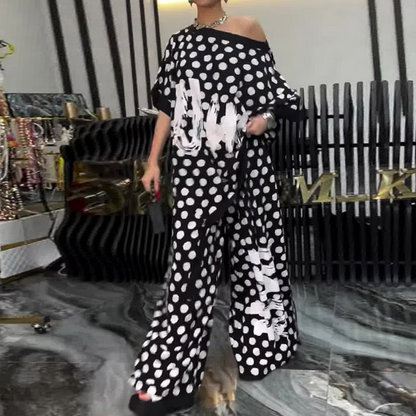 Komplet 2-częściowy: oversize'owy top i szerokie spodnie dla kobiet