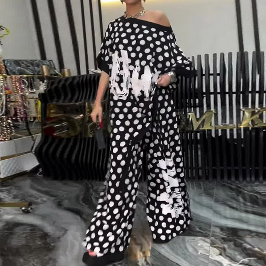 Komplet 2-częściowy: oversize'owy top i szerokie spodnie dla kobiet