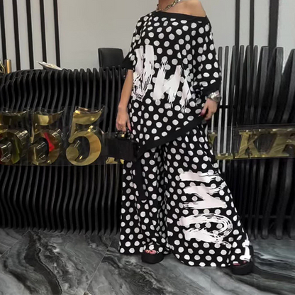 Komplet 2-częściowy: oversize'owy top i szerokie spodnie dla kobiet