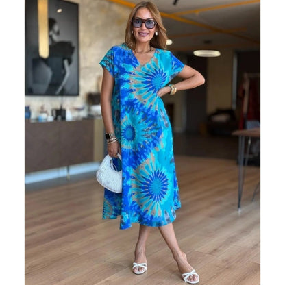 🤩Damskie luźne sukienki z dekoltem w serek i nadrukiem