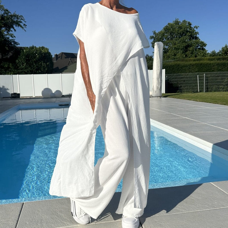 🌸Komplet składający się z topu i spodni w jednolitym kolorze