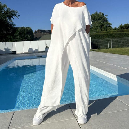 🌸Komplet składający się z topu i spodni w jednolitym kolorze