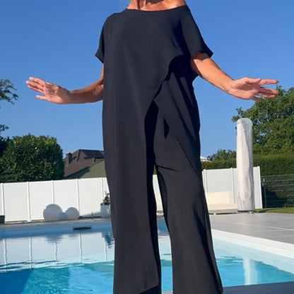 🌸Komplet składający się z topu i spodni w jednolitym kolorze