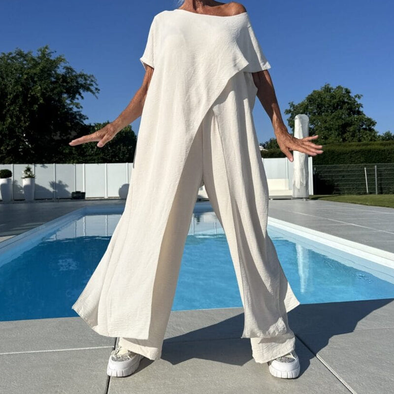 🌸Komplet składający się z topu i spodni w jednolitym kolorze